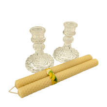 Load image into Gallery viewer, Beeswax Dinner Candles + Glass Candle Holders